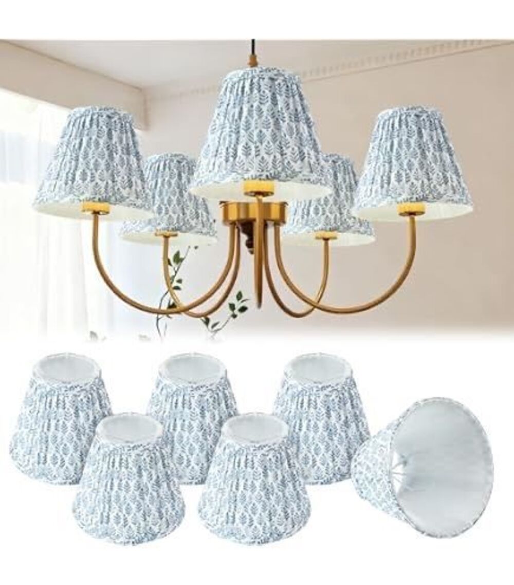 NWT Vihose Set of 6 Chandelier Clip on Lamp Shades Blue Floral Fabric